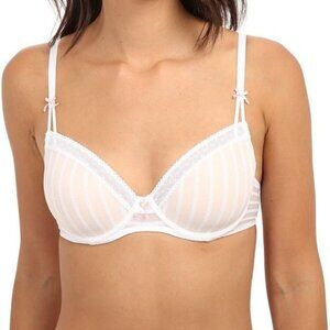 Betsey Johnson Women's Stocking Stripe Lightly Lined Demi Bra - Virgin White